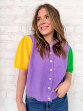 Load image into Gallery viewer, Queen of the Mardi Gras Luxe Soft Cardigan Top