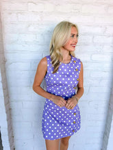 Load image into Gallery viewer, Hey Now Purple Polka Dot Romper