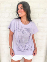 Load image into Gallery viewer, Queen Of Sparkles Lavender Scattered Jewel QOS Card Logo Tee