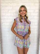 Load image into Gallery viewer, Queen Of Sparkles Lavender Plaid Street Tile Romper