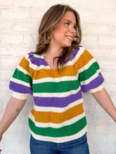 Load image into Gallery viewer, Queen of the Mardi Gras Striped V Neck Sweater Top