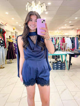 Load image into Gallery viewer, Pass Me By Dark Navy Romper