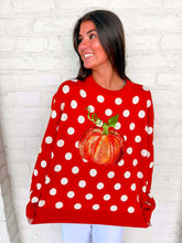 Load image into Gallery viewer, Queen Of Sparkles Orange Polkadot Pumpkin Sweater