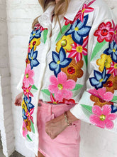 Load image into Gallery viewer, Queen Of Sparkles White Multi Flower Button Up Collar Cotton Dress