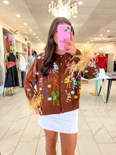 Load image into Gallery viewer, Queen Of Sparkles Brown Multi Skeleton Feather Cardigan