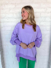 Load image into Gallery viewer, Purple Solid French Terry Hi-low Oversized Sweatshirt