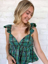 Load image into Gallery viewer, In Good Company Green Plaid Sequin Top