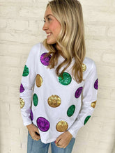 Load image into Gallery viewer, Mardi Gras Scattered Doubloon Long sleeve Top (front &amp; back)