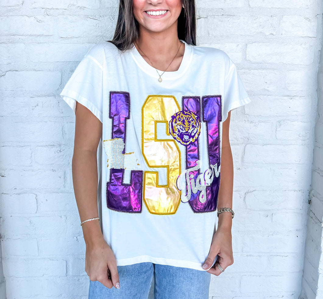 Queen Of Sparkles LSU Metallic Icon Tee
