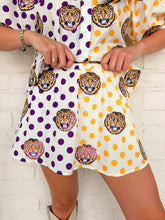Load image into Gallery viewer, Queen Of Sparkles Licensed LSU Mascot Polka Dot Colorblock Skort