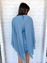 Load image into Gallery viewer, Wrap Me Up Blue Cape Satin Dress