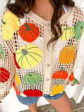 Load image into Gallery viewer, Queen Of Sparkles Beige Multi Pumpkin Crochet Button Up
