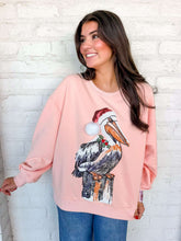 Load image into Gallery viewer, Queen Of Sparkles Pink Pelican in Santa Hat Sweatshirt