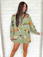 Load image into Gallery viewer, Queen Of Sparkles Green Plaid Thanksgiving Icons Button Up Dress