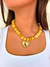 Load image into Gallery viewer, Large Heart Yellow Bead Necklace