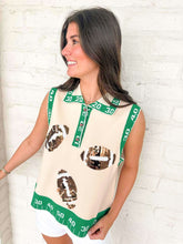 Load image into Gallery viewer, Queen Of Sparkles Beige Field Trim Sequin Football Button Up Knit Tank