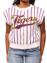 Load image into Gallery viewer, Queen Of Sparkles White LSU Striped Button Up Vest
