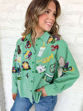 Load image into Gallery viewer, Queen Of Sparkles Green &amp; White Gingham Mardi Gras Icon Top