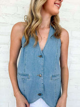 Load image into Gallery viewer, Southern Belle Light Denim Halter Vest