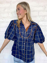 Load image into Gallery viewer, THML Stitched In Plaid Navy Top