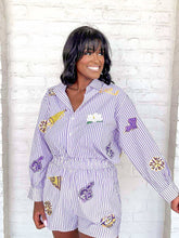 Load image into Gallery viewer, Queen Of Sparkles LSU Mini Icon Striped Shorts