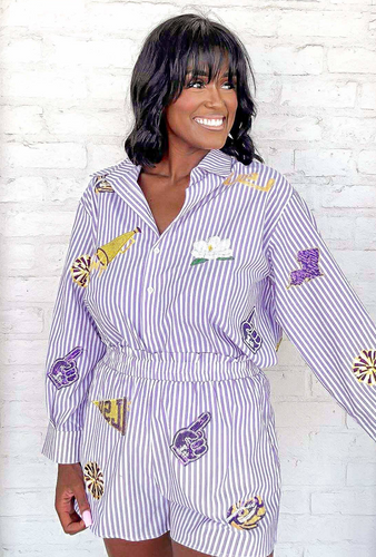 Queen Of Sparkles LSU Mini Icon Striped Shorts
