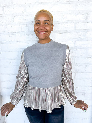 THML Metallic Vibes Gray Top