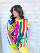 Load image into Gallery viewer, Queen Of Sparkles Rainbow Stripe Mask Sweater