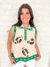 Load image into Gallery viewer, Queen Of Sparkles Beige Field Trim Sequin Football Button Up Knit Tank