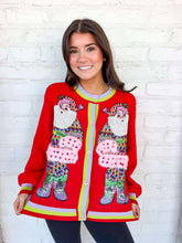 Load image into Gallery viewer, Queen Of Sparkles Red Rainbow Santa Button Up Cardigan