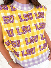 Load image into Gallery viewer, Queen Of Sparkles Licensed LSU Gingham Sequin Beaded Word Knit Tank