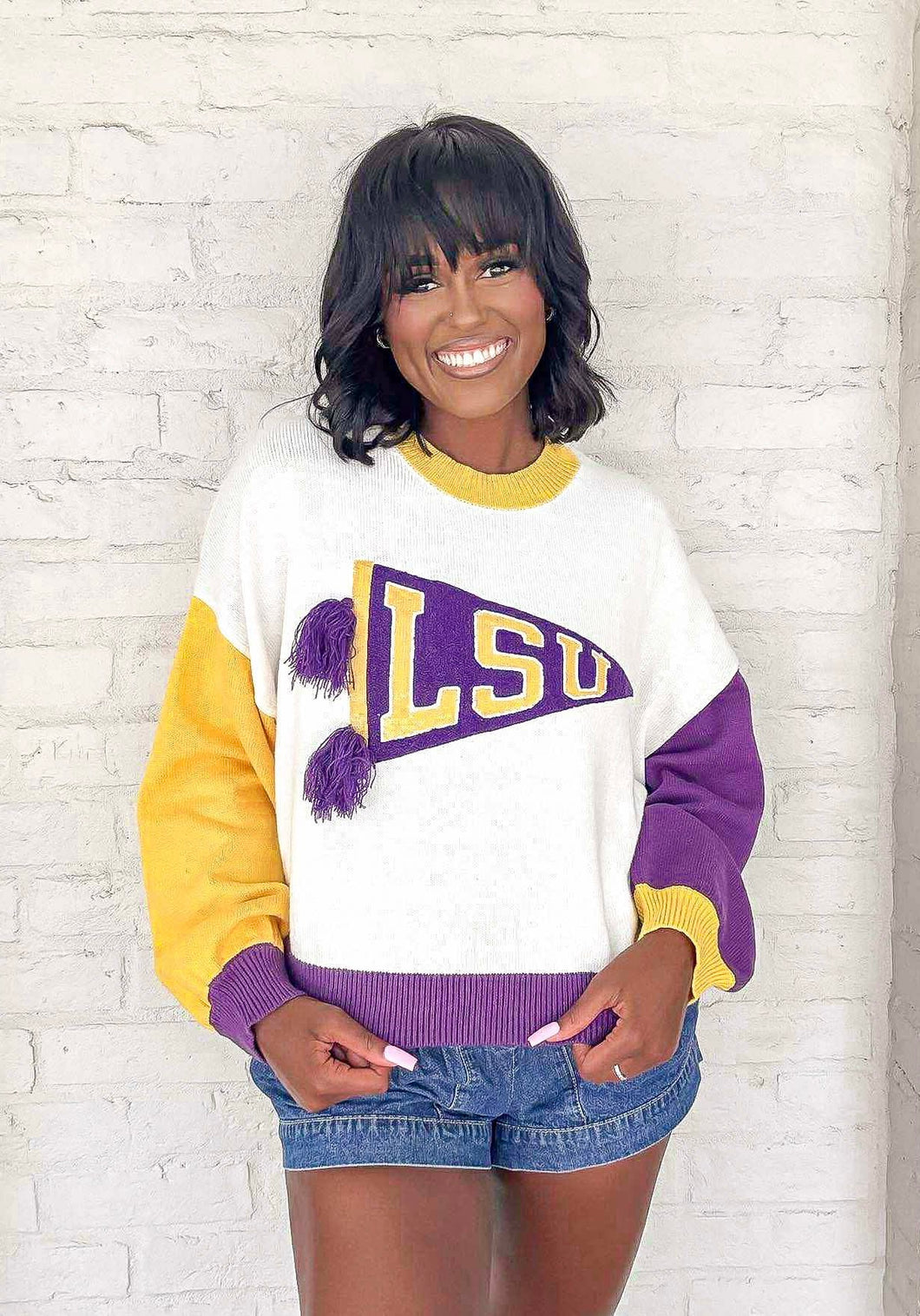 Queen Of Sparkles LSU Pennant Sweater