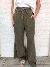 Load image into Gallery viewer, Around Town Dark Olive Terry Washed Pants