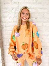 Load image into Gallery viewer, Queen Of Sparkles Orange Multi Pumpkin QOS Card Sweatshirt