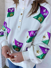 Load image into Gallery viewer, Mardi Gras Acadian Flag Mock Neck Button Up Pullover (front &amp; back)