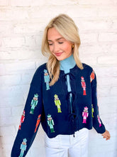 Load image into Gallery viewer, Queen Of Sparkles Navy Multi Mini Nutcracker Tie Up Sweater