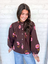 Load image into Gallery viewer, THML Florals Of Fall Brown Cuff Long Sleeve