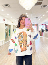 Load image into Gallery viewer, Queen Of Sparkles White Multi Butterfly Tiger Sweatshirt