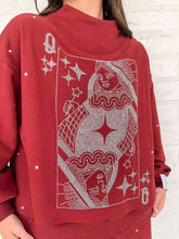 Load image into Gallery viewer, Queen Of Sparkles Maroon &amp; Grey Scattered Jewel QOS Card Logo Sweatshirt