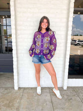 Load image into Gallery viewer, Queen Of Sparkles Purple Crochet Tiger Head Sweater