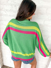 Load image into Gallery viewer, Queen Of Sparkles Green &amp; Pink Hand Holding QOS Card Sweater