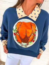 Load image into Gallery viewer, Queen Of Sparkles Navy Polkadot Collar Turkey Sweatshirt