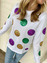 Load image into Gallery viewer, Mardi Gras Scattered Doubloon Long sleeve Top (front &amp; back)