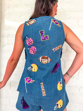Load image into Gallery viewer, Queen Of Sparkles Licensed LSU Denim Icon Button Up Vest