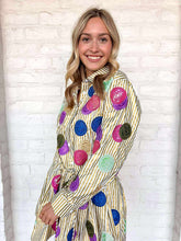 Load image into Gallery viewer, Queen Of Sparkles Gold &amp; White Stripe Doubloon Tie Cotton Dress