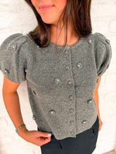 Load image into Gallery viewer, Treat Yourself Floral Charcoal Knit Top