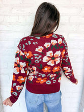 Load image into Gallery viewer, THML Fall Blooms Burgundy Floral Sweater
