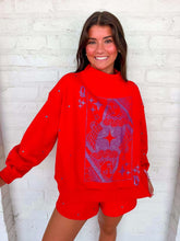 Load image into Gallery viewer, Queen Of Sparkles Red &amp; Light Blue Scattered Jewel Card Sweatshirt