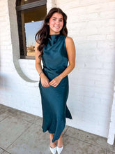 Load image into Gallery viewer, Good To Know Dark Green Satin Dress