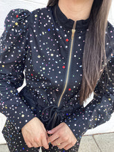 Load image into Gallery viewer, Queen Of Sparkles Black Multi Scattered Rhinestone Romper